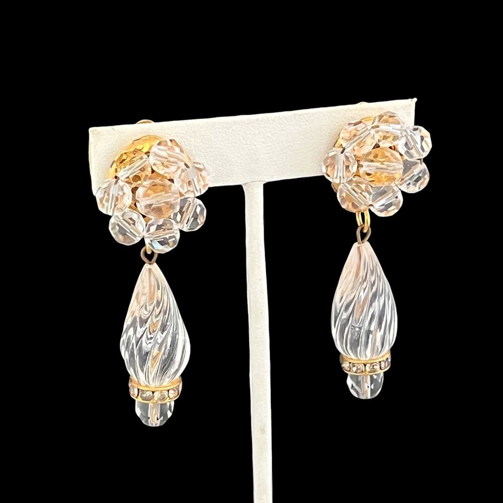 Vintage 1990s Sorrelli Lucite Crystal Drop Clip Earrings - 7Y